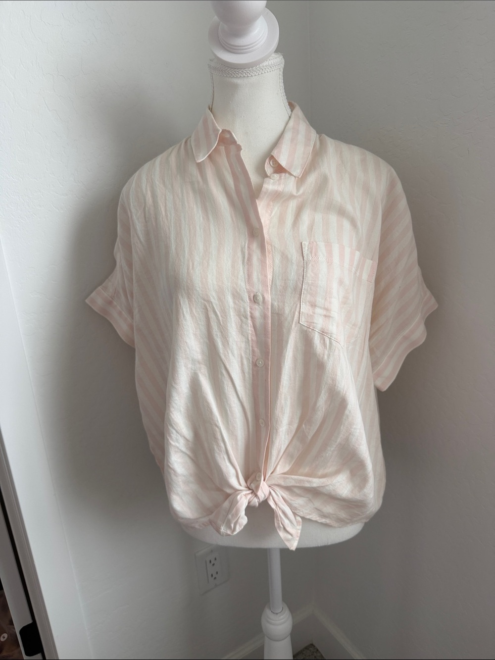 Madewell Light Pink Striped Button Tie-Front Shirt NWOT